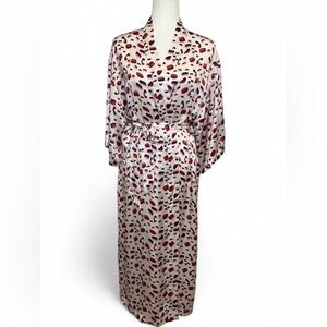 Pink Recliner 100% Silk long Kimono robe with pill/vitamin print